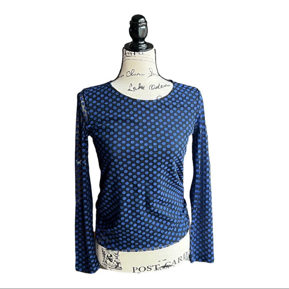 Chico’s Women’s Black with blue circles long sleeve pullover top size 0 (XSmall)